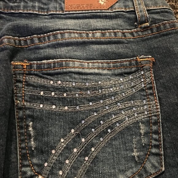 Vigoss Skinny Straight Embroidered Back Pockets  Distress 3/4 - Picture 4 of 12